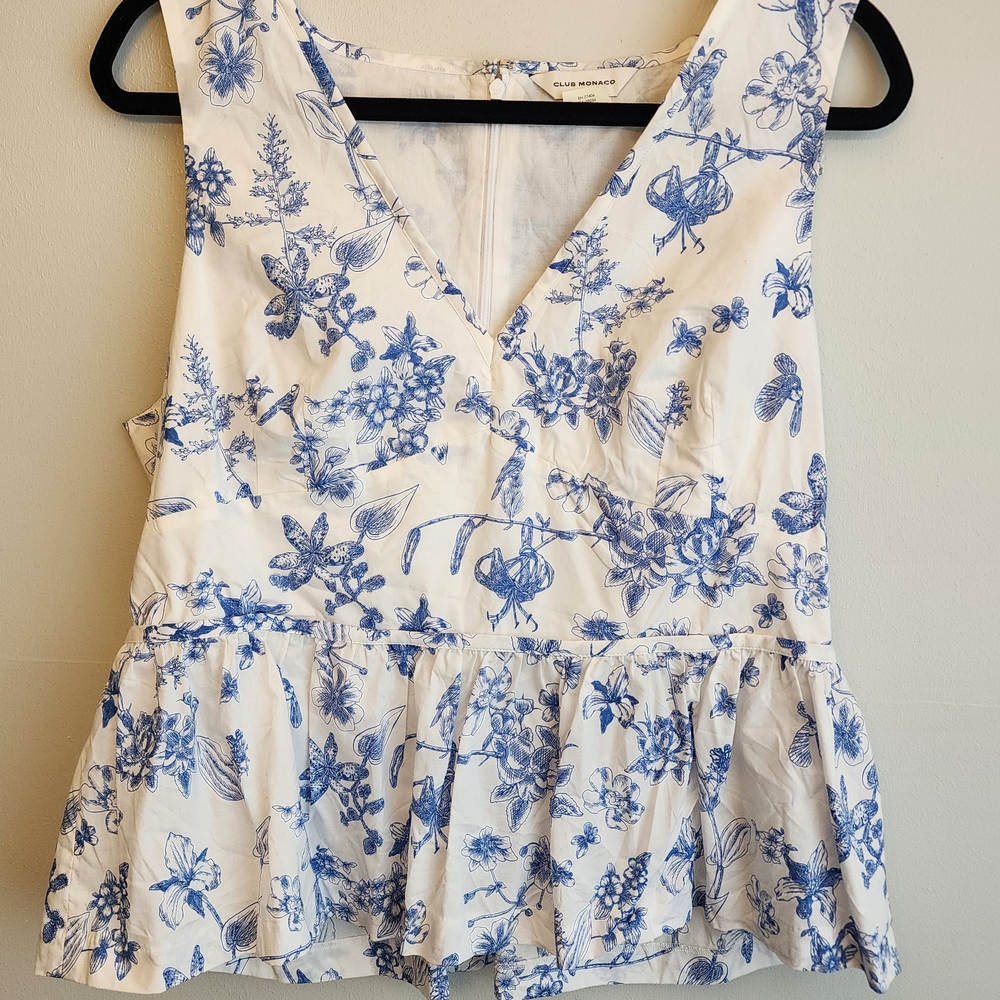 Club Monaco Blue Floral Peplum Blouse